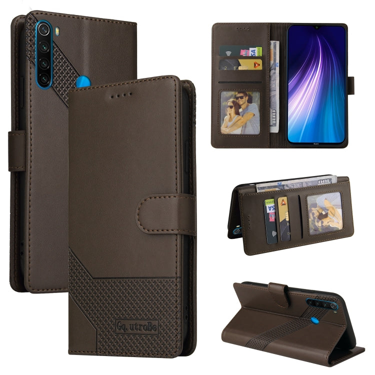Brown magnetic leather phone case with folio cover, card slots, and kickstand