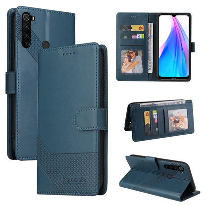 Blue magnetic leather wallet phone case with card slots and flip cover