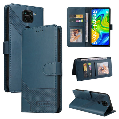 Blue magnetic leather wallet phone case with card slots and flip cover