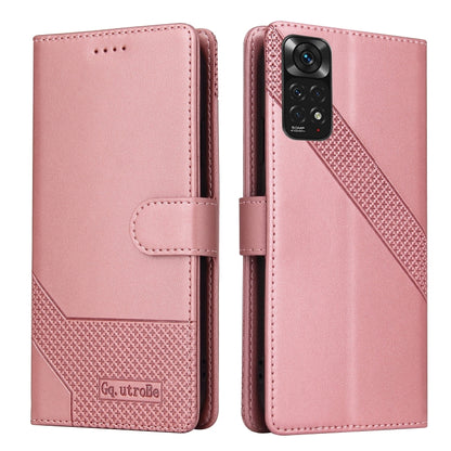 Rose gold leather folio phone case, front cover and side view with magnetic flap.