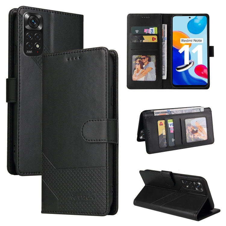 Black magnetic leather folio phone case with card slots and camera cutout.
