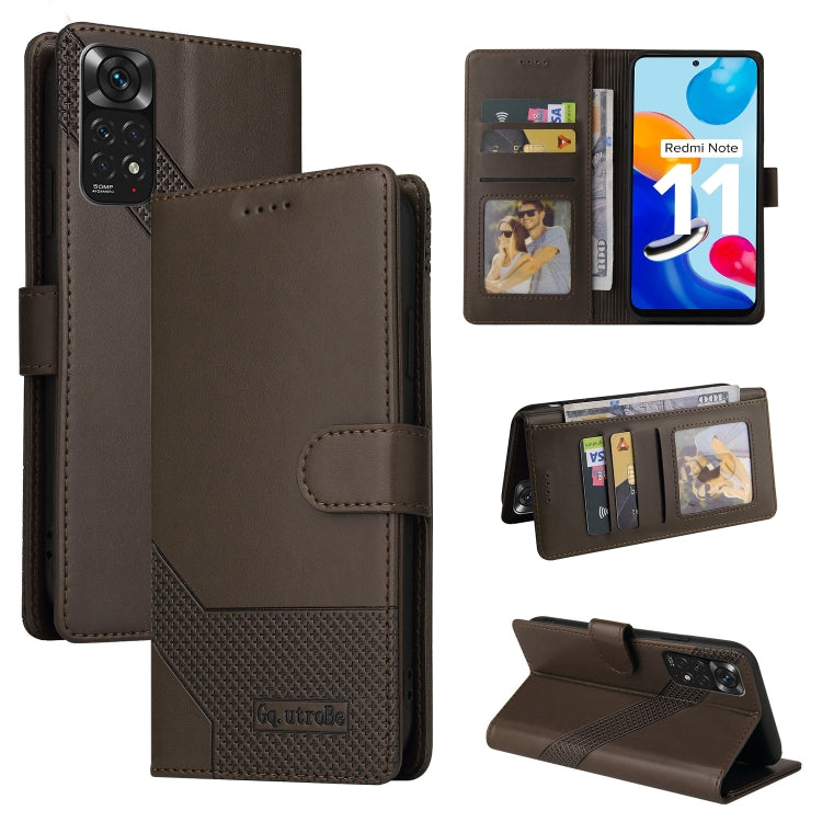 Brown magnetic leather folio phone case with card slots and camera cutout.