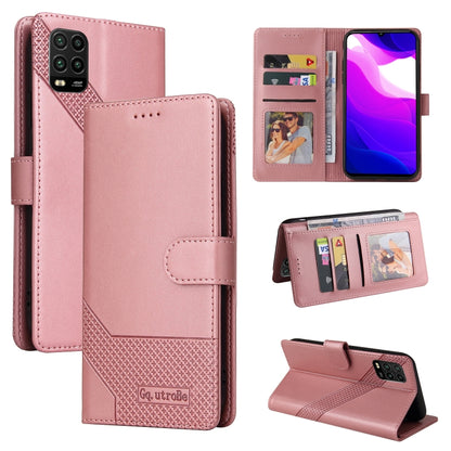 Rose gold magnetic leather phone case with wallet card slots and fold-out stand