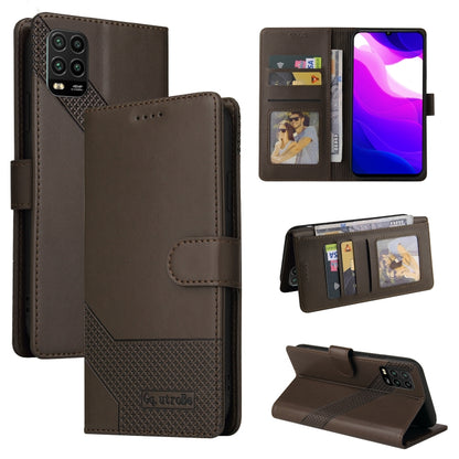 Brown magnetic leather phone case with wallet card slots and fold-out stand