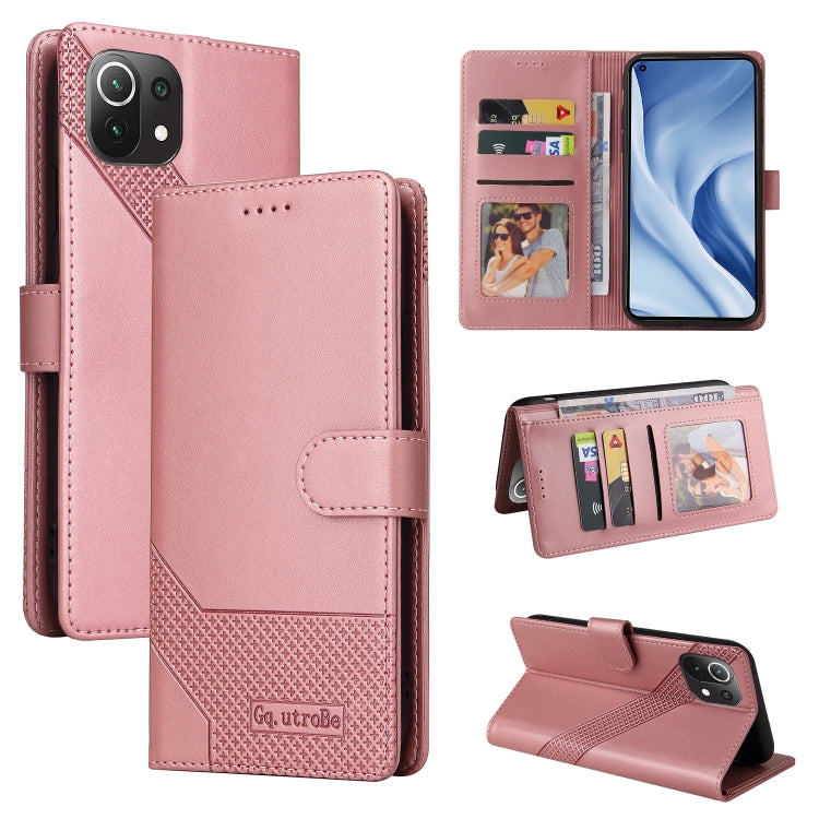 Rose gold magnetic leather folio phone case with card slots and flip-open cover