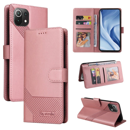 Rose gold magnetic leather folio phone case with card slots and flip-open cover