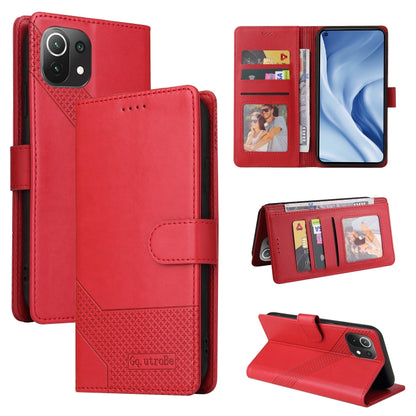 Red magnetic leather folio phone case with card slots and flip-open cover