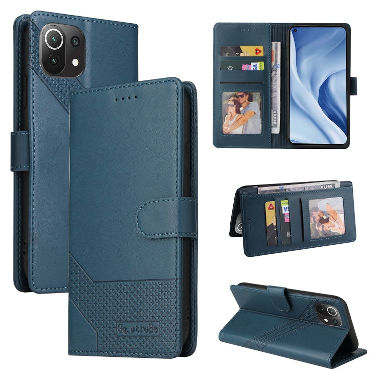 Blue magnetic leather folio phone case with card slots and flip-open cover