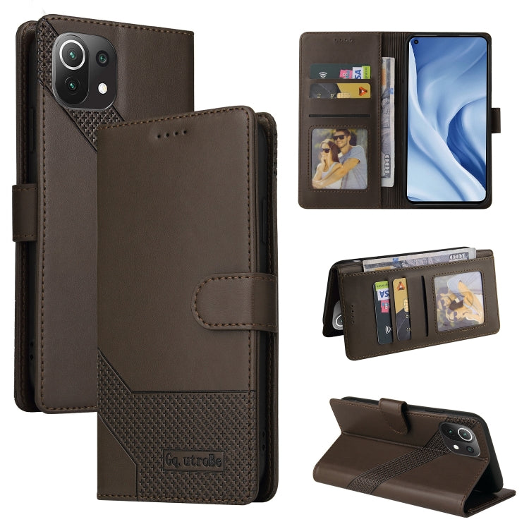 Brown magnetic leather folio phone case with card slots and flip-open cover