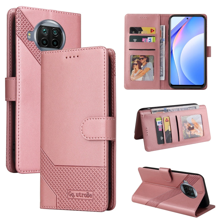 Magnetic leather phone wallet case in rose gold, with card slots and flip stand