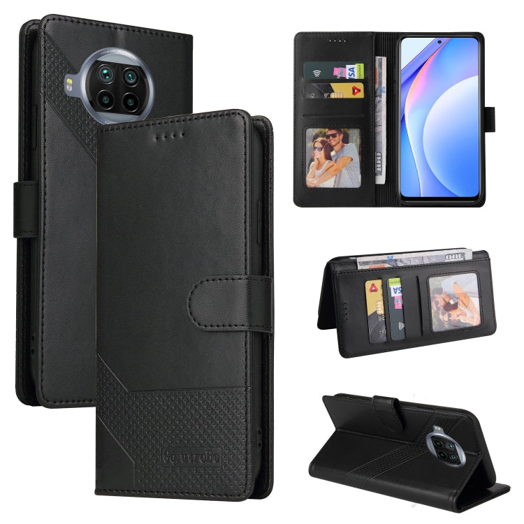 Magnetic leather phone wallet case in dark gray, with card slots and flip stand