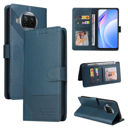 Magnetic leather phone wallet case in blue, with card slots and flip stand
