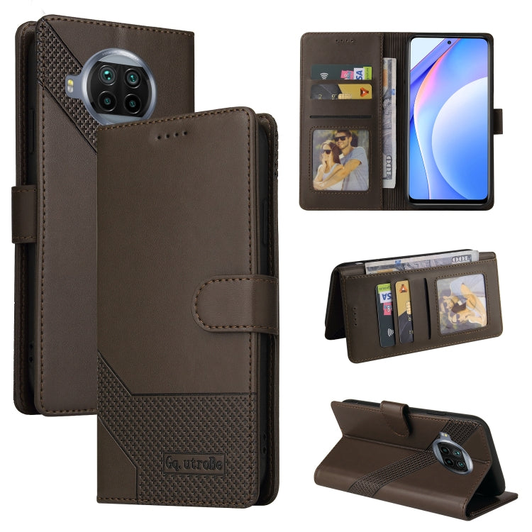 Magnetic leather phone wallet case in brown, with card slots and flip stand