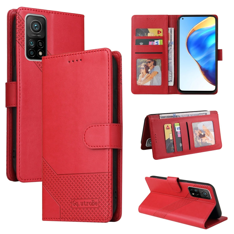 Magnetic leather phone wallet case in red, with card slots and flip stand