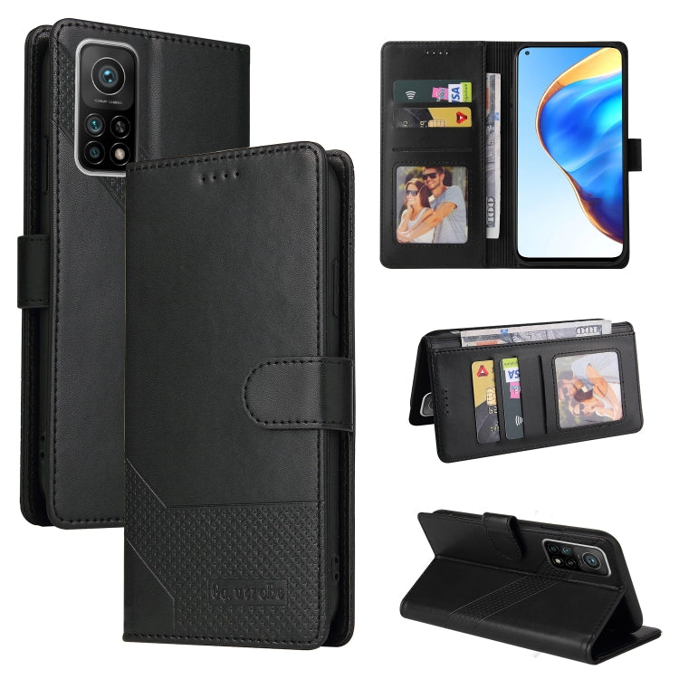 Magnetic leather phone wallet case in dark gray, with card slots and flip stand