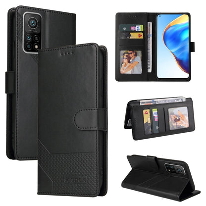 Magnetic leather phone wallet case in dark gray, with card slots and flip stand