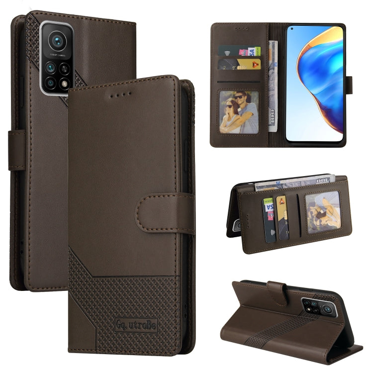 Magnetic leather phone wallet case in brown, with card slots and flip stand