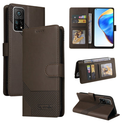 Magnetic leather phone wallet case in brown, with card slots and flip stand