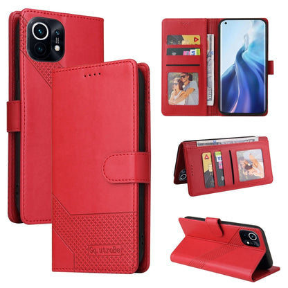 Red magnetic leather phone case with card slots and folio stand cover.