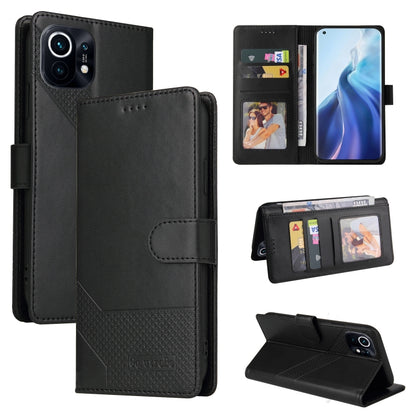 Black magnetic leather phone case with card holder and foldable stand cover.