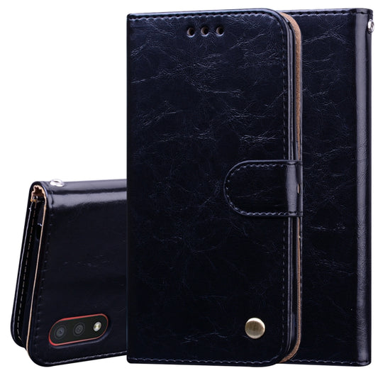 Dark blue leather flip phone case with card slots and magnetic front flap