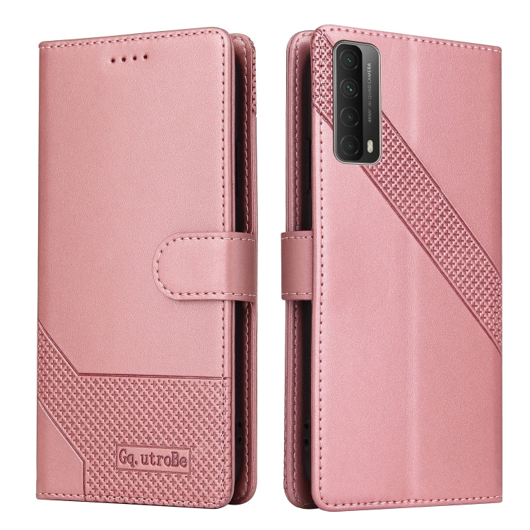 Rose gold leather flip phone case, showing front and back with camera cutouts