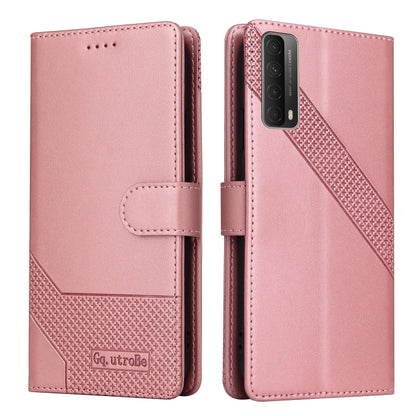 Rose gold leather flip phone case, showing front and back with camera cutouts