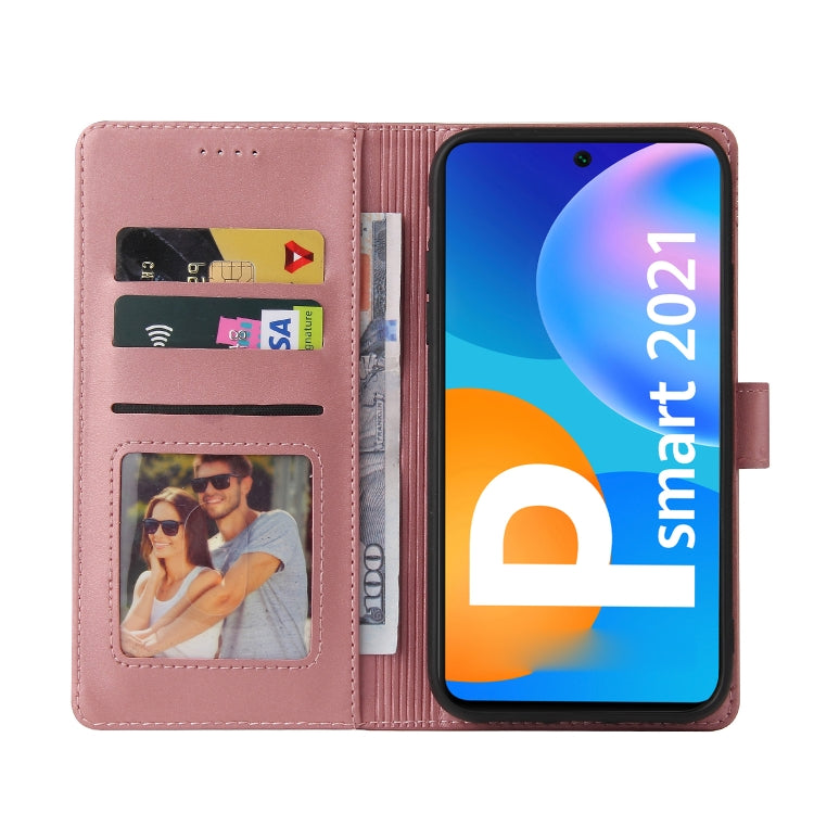 Rose gold leather wallet phone case open, with card slots and photo window