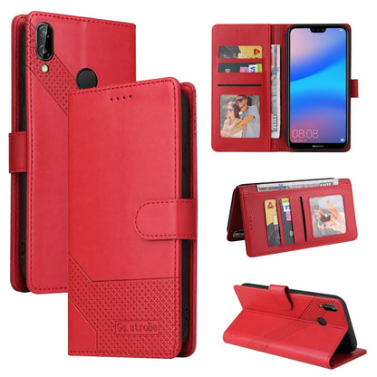 Red leather folio phone case with magnetic closure, card slots, and stand
