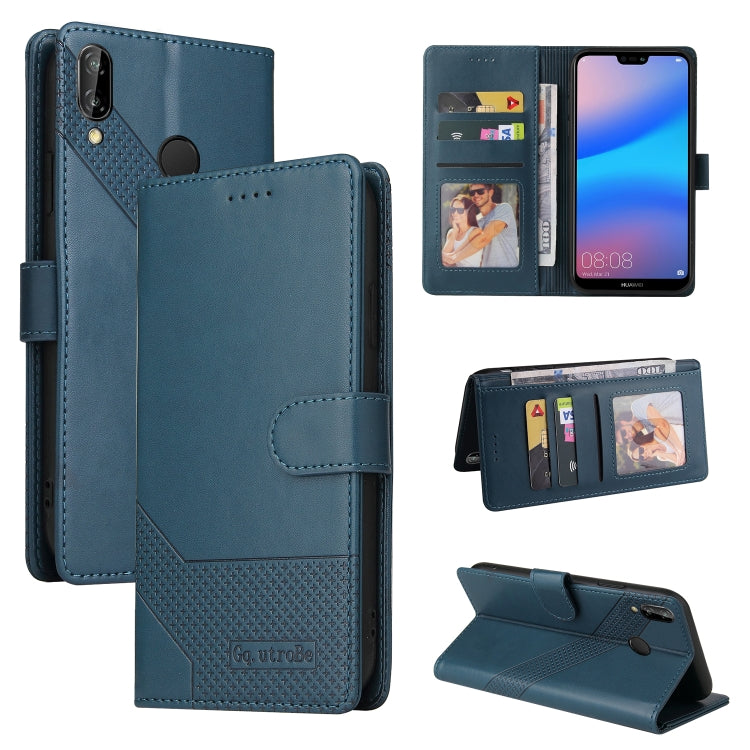 Magnetic leather phone case, blue folio with kickstand and card holder
