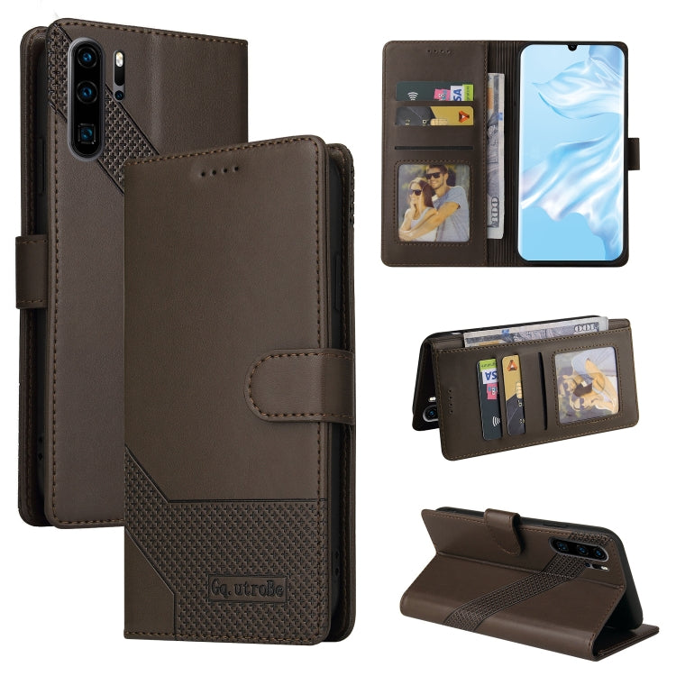 Magnetic leather phone case folio, brown with front flap, card slots, and stand