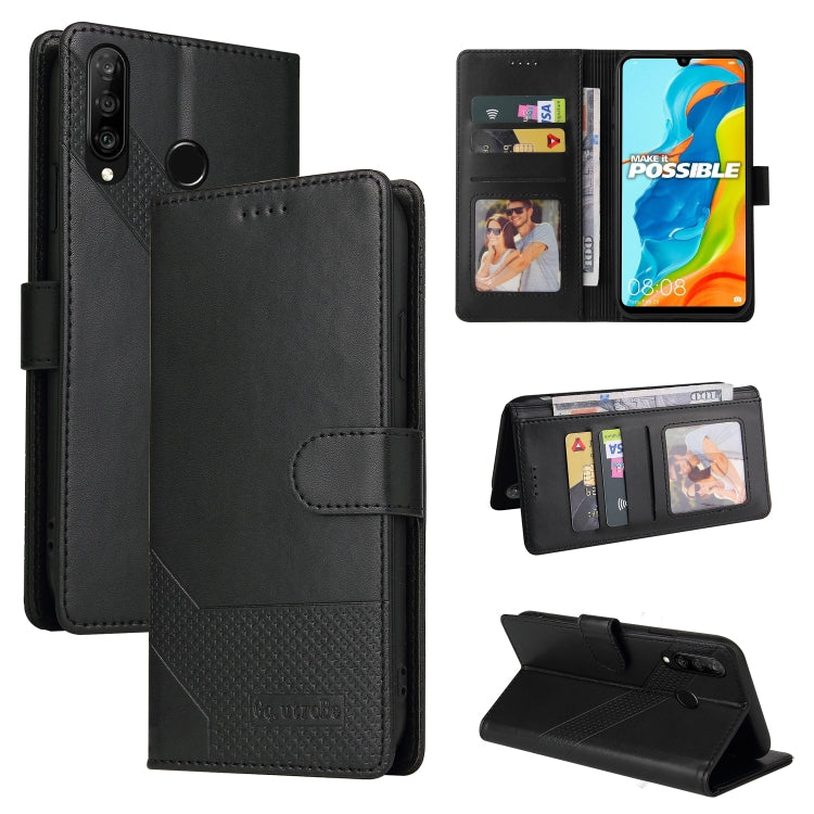 Magnetic leather phone case, black with stand and side viewing cutouts