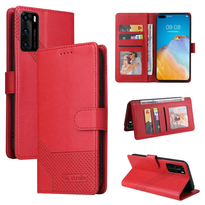Red magnetic leather folio phone case with card slots and fold-out viewing stand