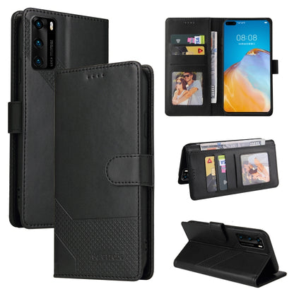 Magnetic leather phone case, black folio with camera cutout and kickstand
