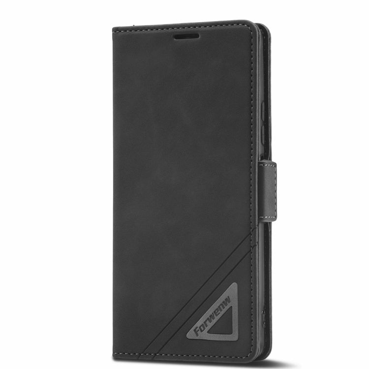 Black leather wallet phone case with stand-style flap and card slot.