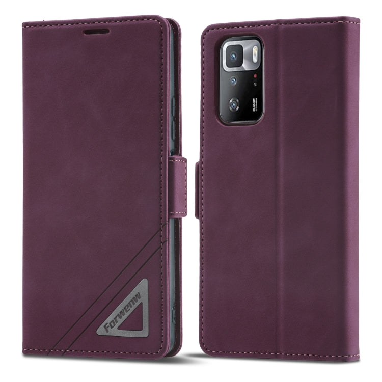 Wine red dual-side leather phone case with buckle and camera cutout.