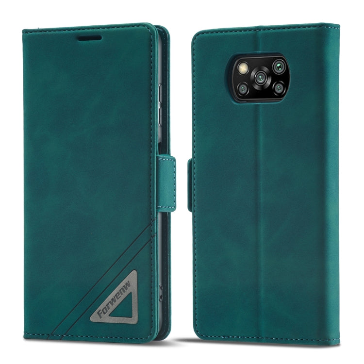 Dark cyan fold-over leather phone case with side strap and rear camera cutout