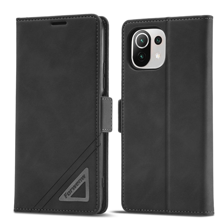 Black fold-over leather phone case with side strap and dual camera cutouts