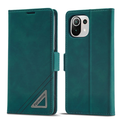 Dark cyan leather folio phone case with side strap and rear camera openings
