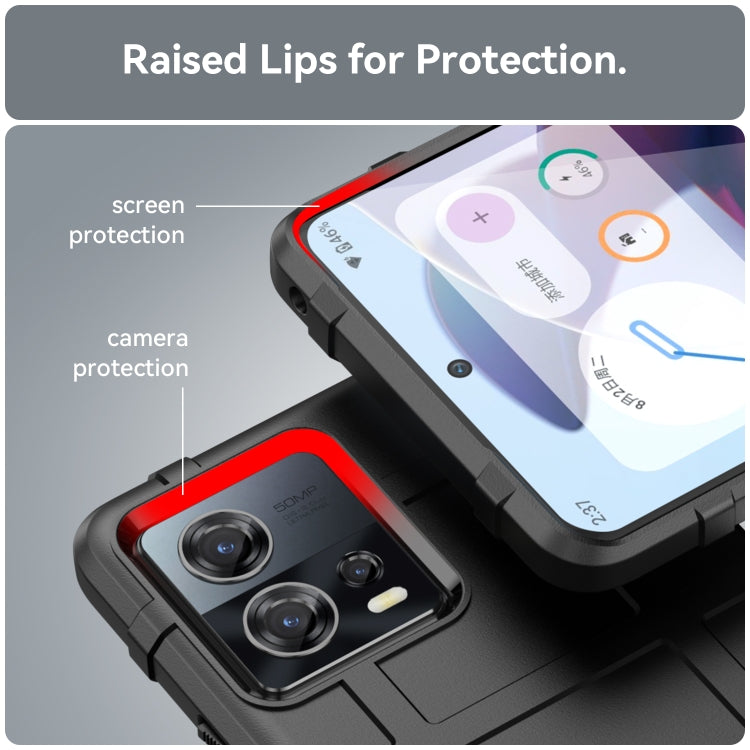 Black TPU phone case with raised lips for screen and camera protection