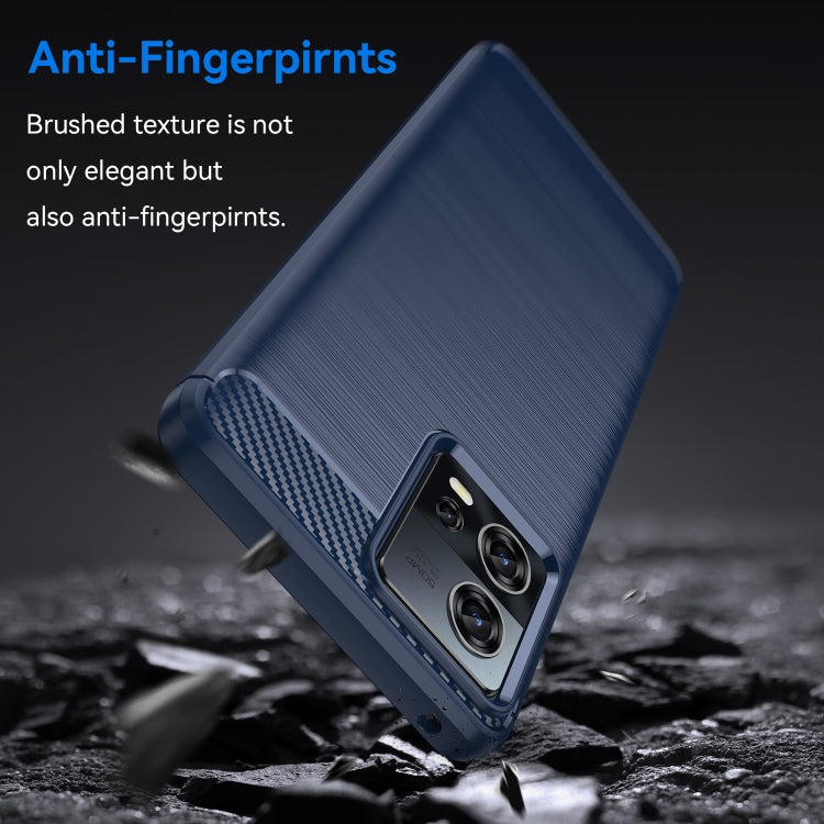 Blue brushed TPU phone case with carbon fiber camera panel and smooth back