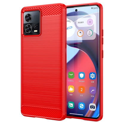 Red brushed TPU phone case with carbon fiber back and dual camera cutout
