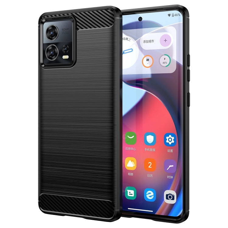 Black brushed TPU phone case with carbon fiber back and dual camera cutout