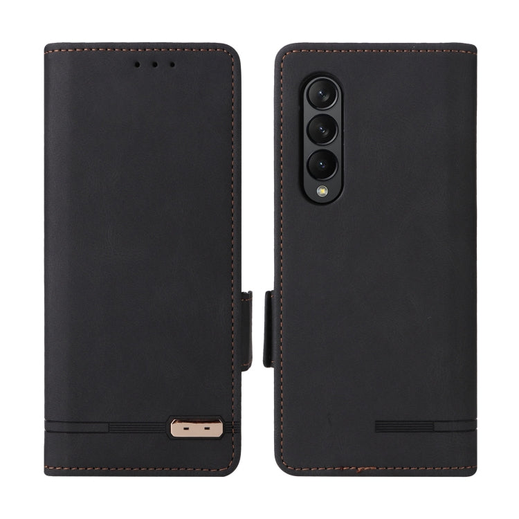 Black leather flip phone case with magnetic clasp and camera cutout