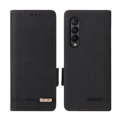 Black leather flip phone case with magnetic clasp and camera cutout