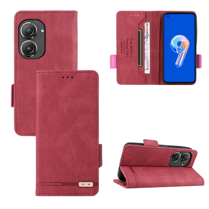 Red leather flip phone case with magnetic clasp and camera cutout