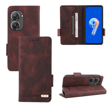 Reddish-brown flip leather phone case with magnetic clasp and card holder