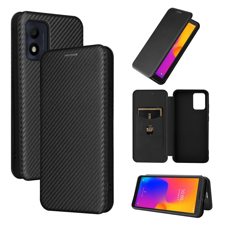 Flip phone case with carbon fiber texture, dark gray/black, card slot on back