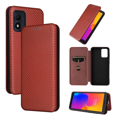 Red carbon fiber-texture flip leather phone case with card slot and viewing window
