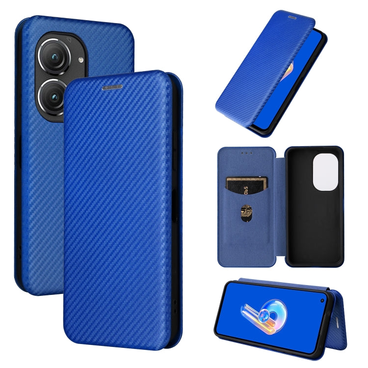 Flip phone case with carbon fiber texture, blue, front flip cover and card slot